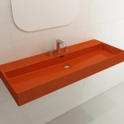 BOCCHI Milano 48" Rectangle Wallmount Fireclay Bathroom Sink, Orange, 3 Faucet Hole, 1394-012-0127