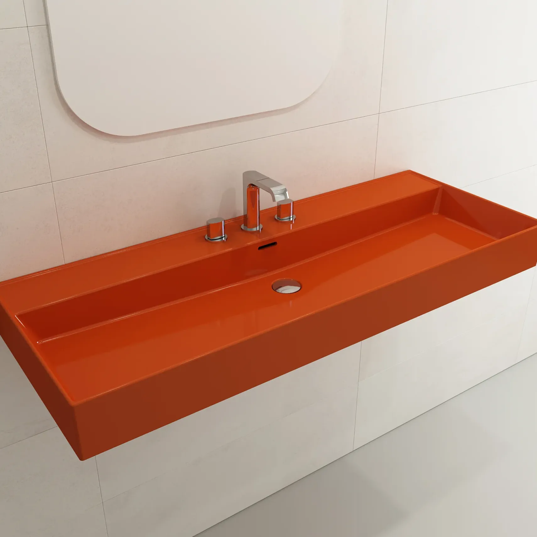 BOCCHI Milano 48" Rectangle Wallmount Fireclay Bathroom Sink, Orange, 3 Faucet Hole, 1394-012-0127