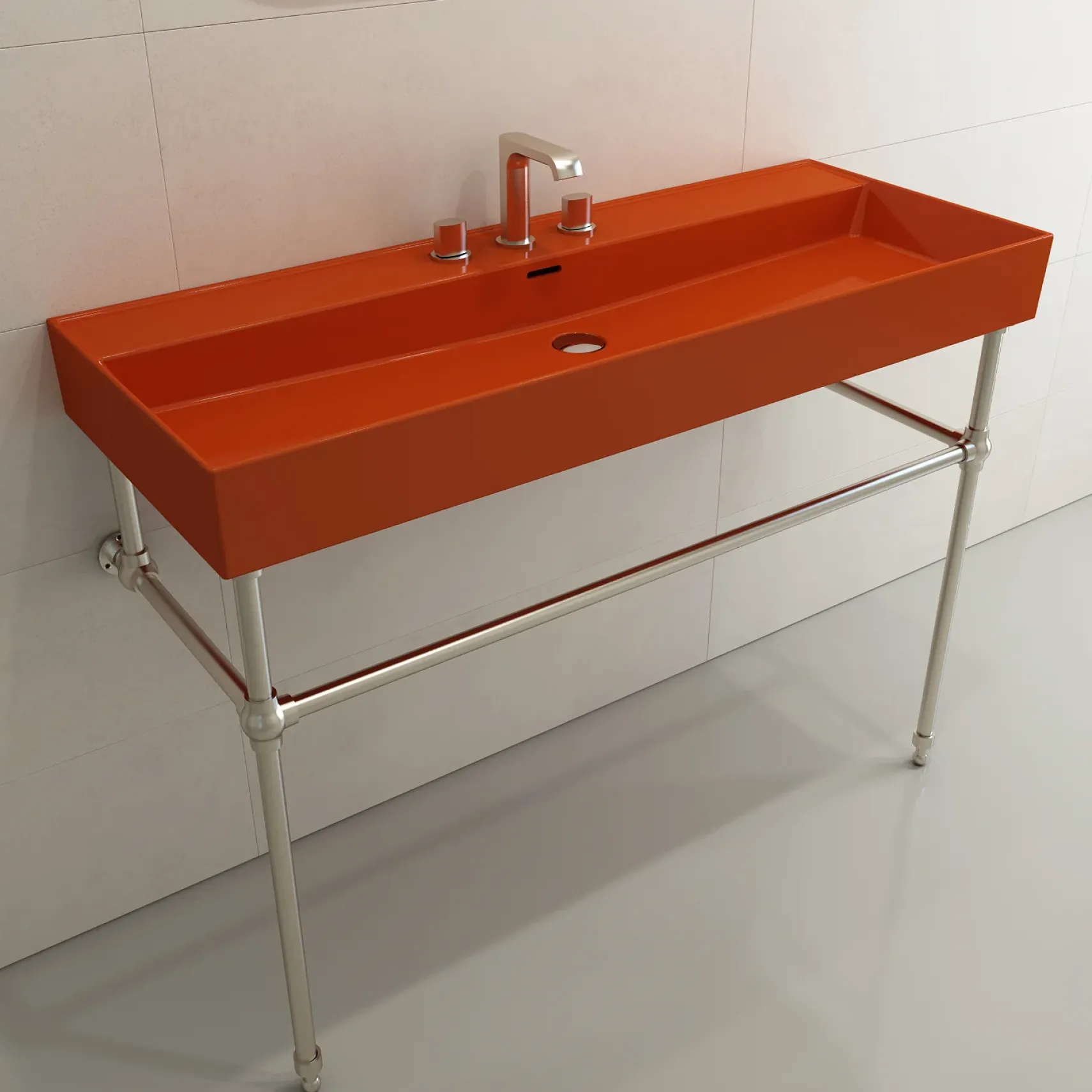 BOCCHI Milano 48" Rectangle Wallmount Fireclay Bathroom Sink, Orange, 3 Faucet Hole, 1394-012-0127