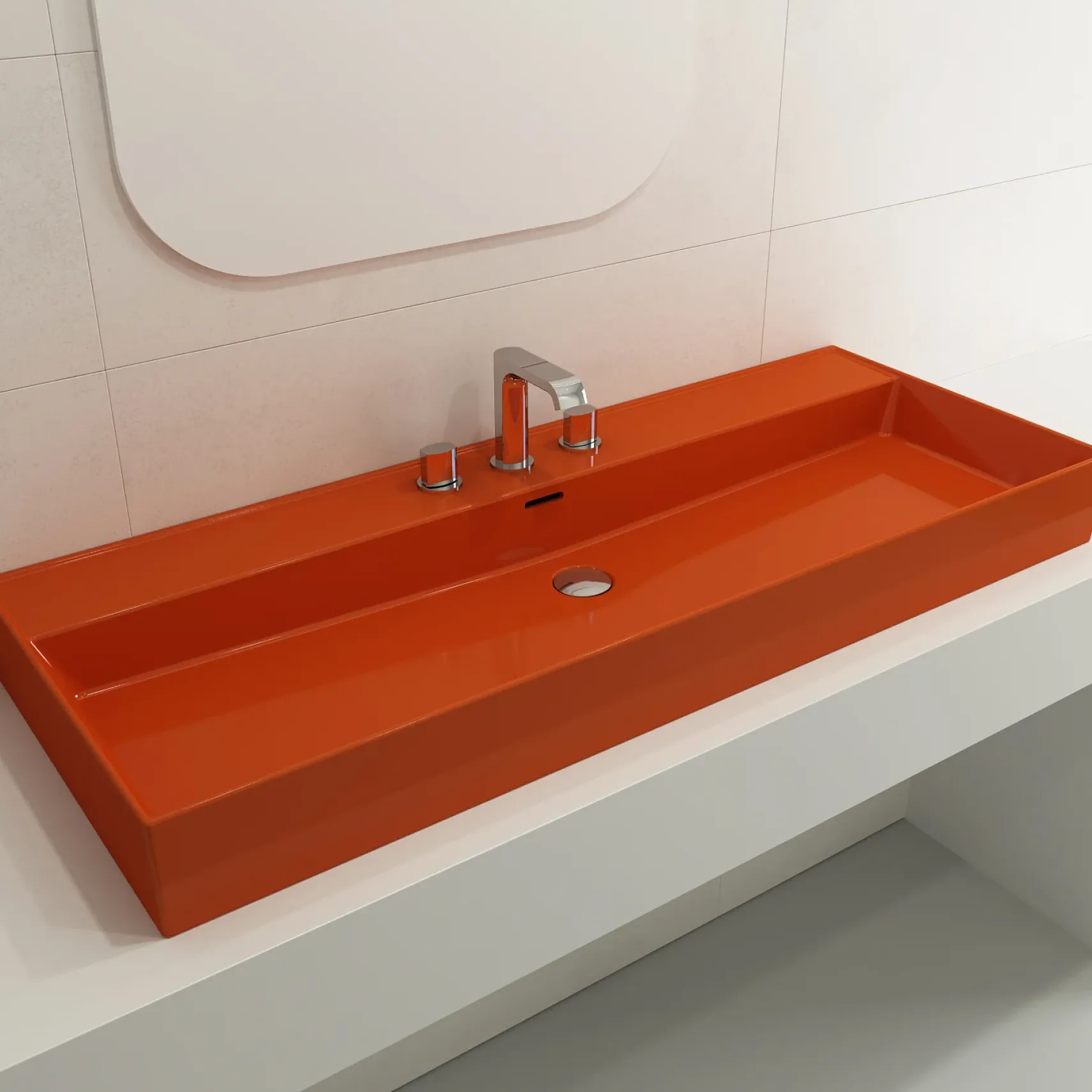 BOCCHI Milano 48" Rectangle Wallmount Fireclay Bathroom Sink, Orange, 3 Faucet Hole, 1394-012-0127