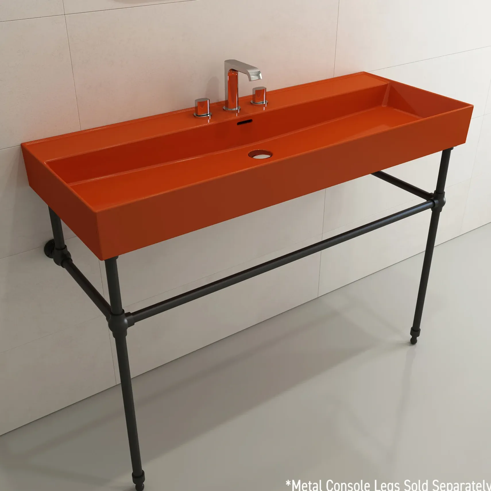 BOCCHI Milano 48" Rectangle Wallmount Fireclay Bathroom Sink, Orange, 3 Faucet Hole, 1394-012-0127