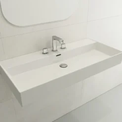 BOCCHI Milano 40" Rectangle Wallmount Fireclay Bathroom Sink, White, 3 Faucet Hole, 1378-001-0127
