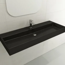 BOCCHI Milano 48" Rectangle Wallmount Fireclay Bathroom Sink, Matte Black, Single Faucet Hole, 1394-004-0126