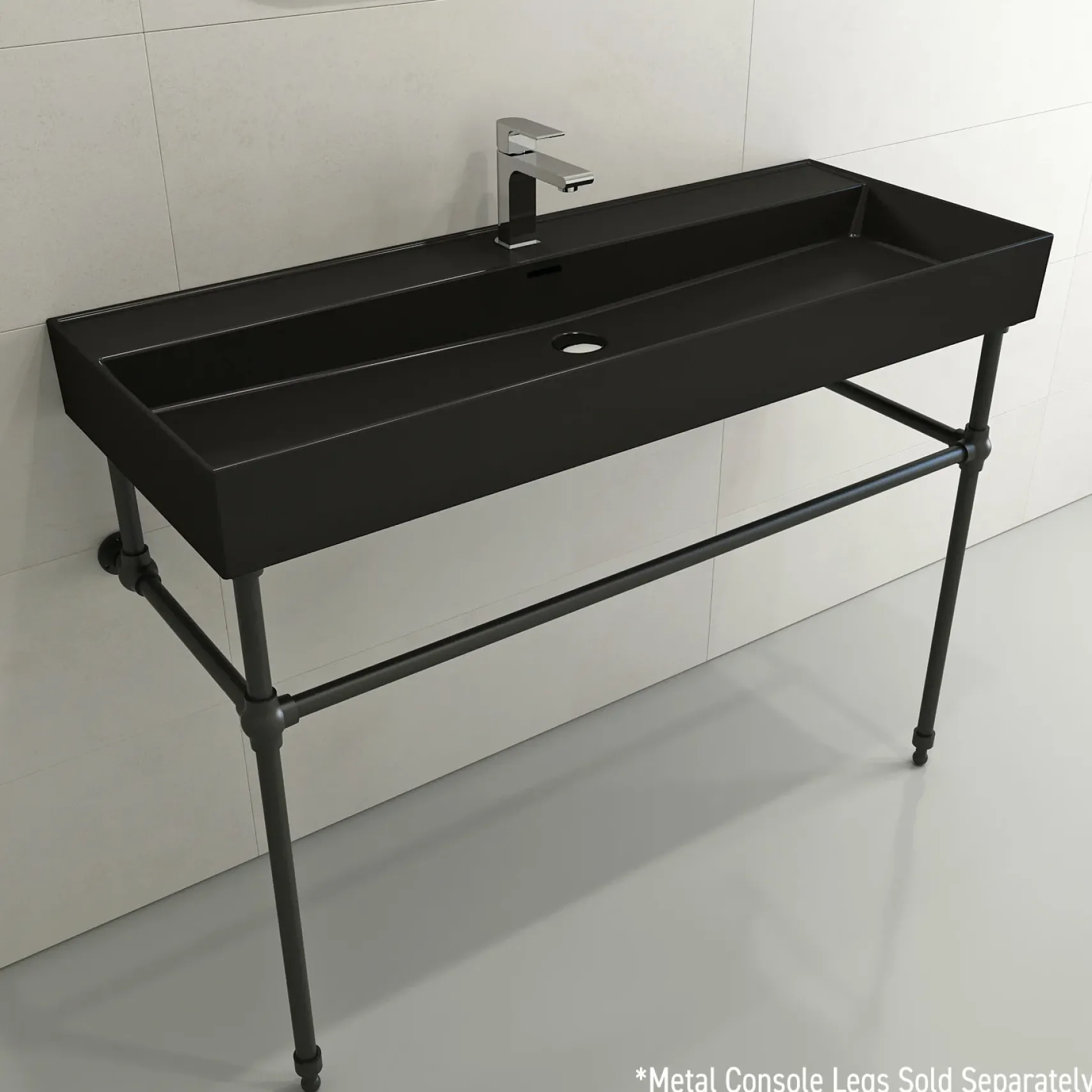 BOCCHI Milano 48" Rectangle Wallmount Fireclay Bathroom Sink, Matte Black, Single Faucet Hole, 1394-004-0126