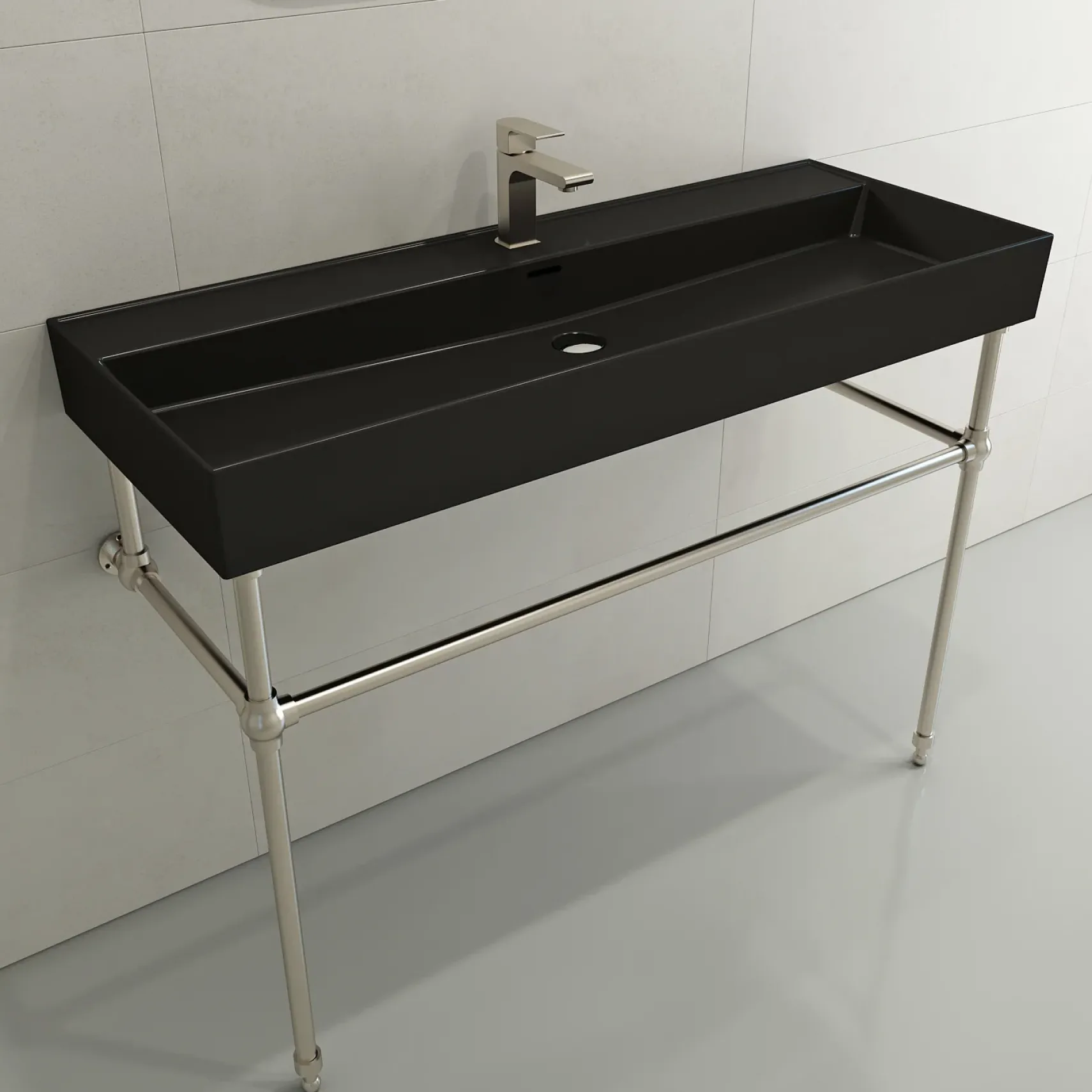BOCCHI Milano 48" Rectangle Wallmount Fireclay Bathroom Sink, Matte Black, Single Faucet Hole, 1394-004-0126