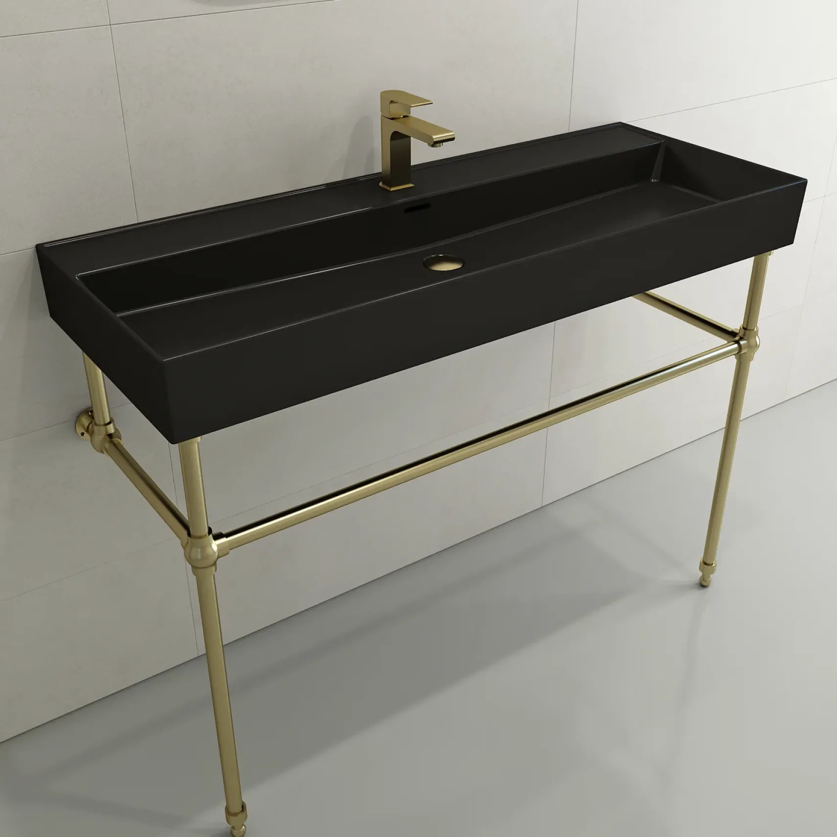 BOCCHI Milano 48" Rectangle Wallmount Fireclay Bathroom Sink, Matte Black, Single Faucet Hole, 1394-004-0126