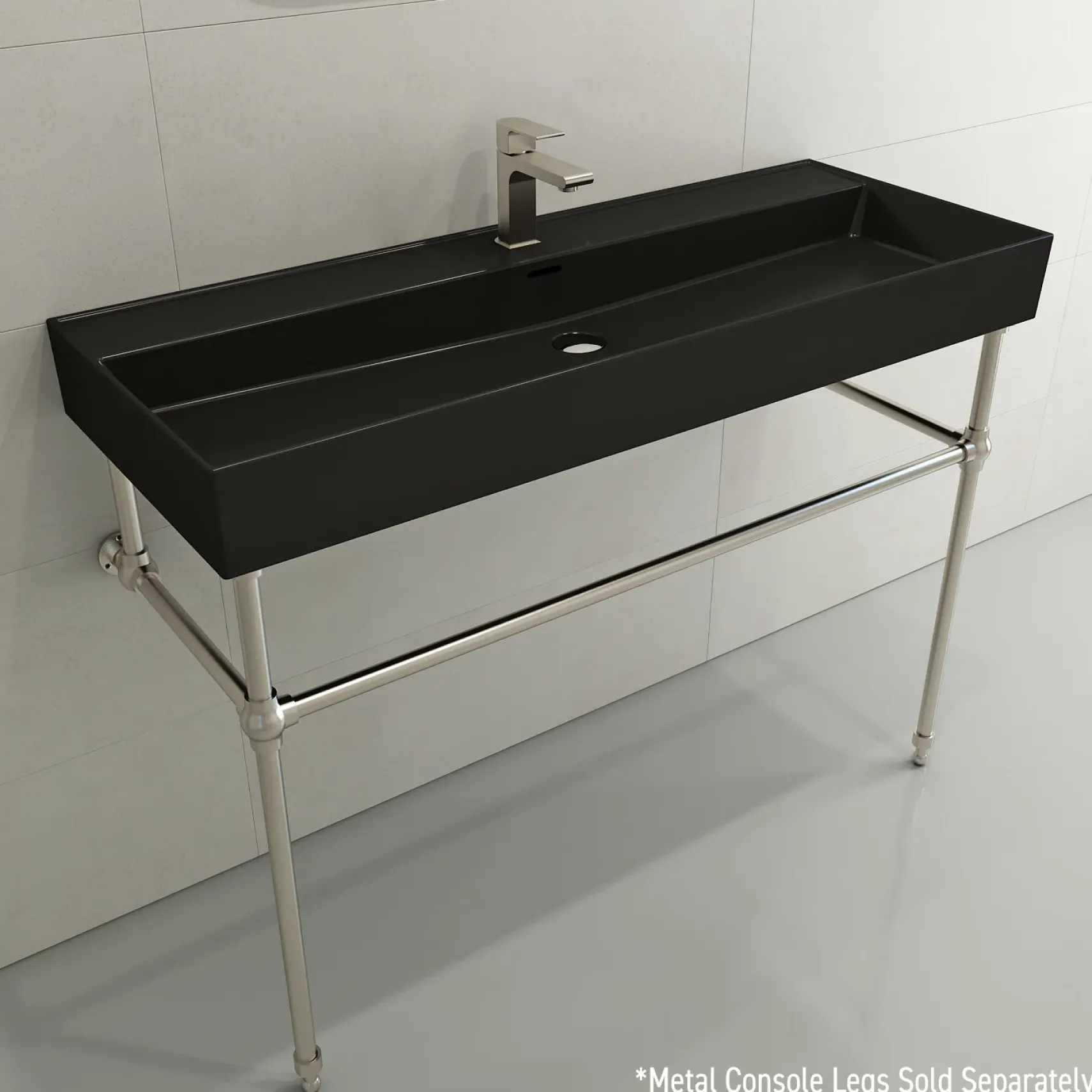 BOCCHI Milano 48" Rectangle Wallmount Fireclay Bathroom Sink, Matte Black, Single Faucet Hole, 1394-004-0126