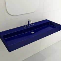 BOCCHI Milano 48" Rectangle Wallmount Fireclay Bathroom Sink, Sapphire Blue, 3 Faucet Hole, 1394-010-0127