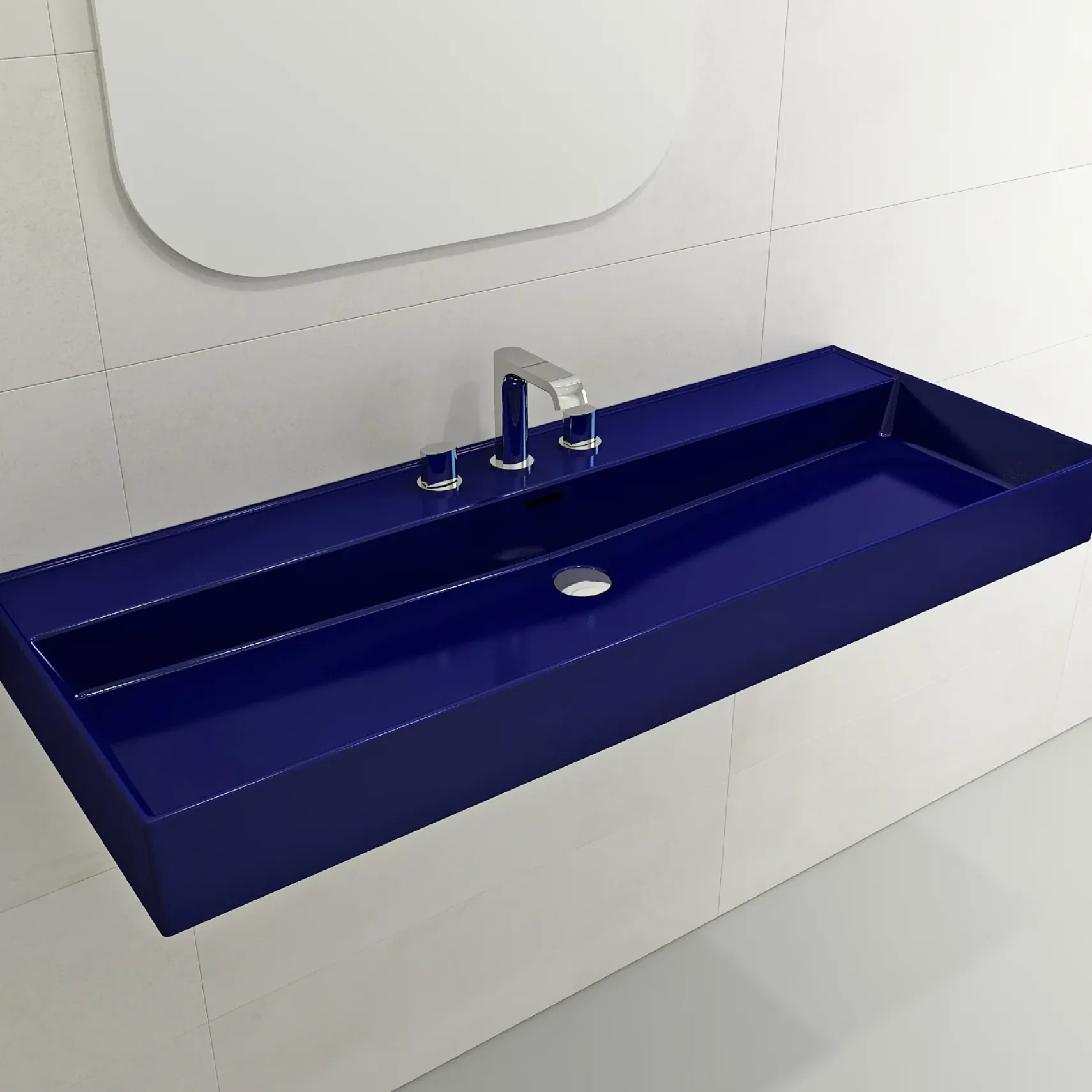 BOCCHI Milano 48" Rectangle Wallmount Fireclay Bathroom Sink, Sapphire Blue, 3 Faucet Hole, 1394-010-0127