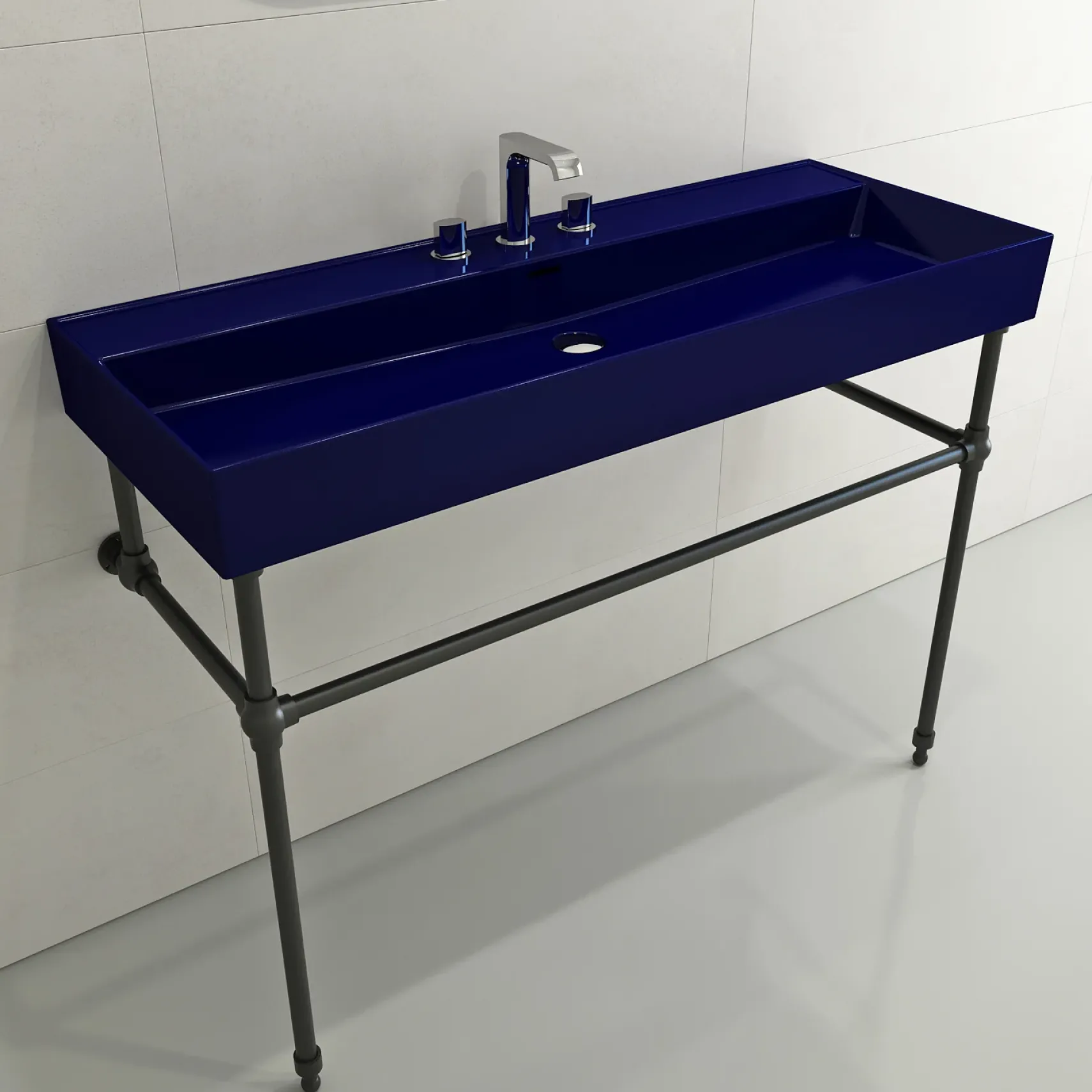 BOCCHI Milano 48" Rectangle Wallmount Fireclay Bathroom Sink, Sapphire Blue, 3 Faucet Hole, 1394-010-0127