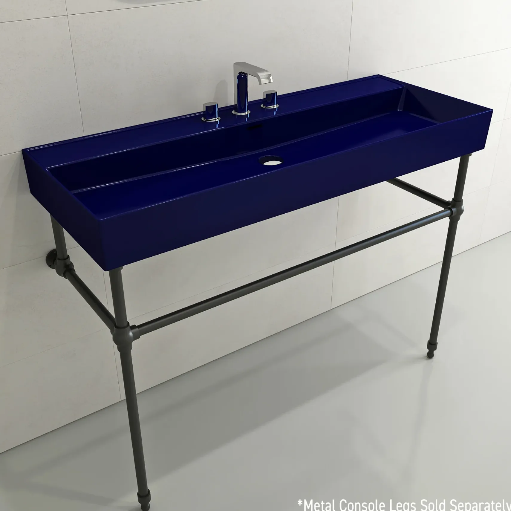 BOCCHI Milano 48" Rectangle Wallmount Fireclay Bathroom Sink, Sapphire Blue, 3 Faucet Hole, 1394-010-0127