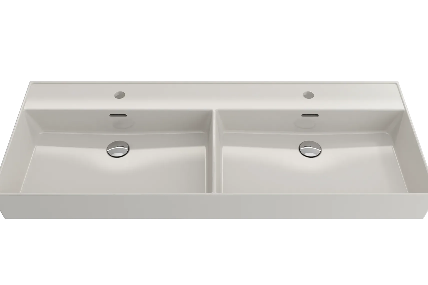 BOCCHI Milano 48" Rectangle Wallmount Fireclay Bathroom Sink, Double Basin, Biscuit, Single Faucet Hole, 1393-014-0132