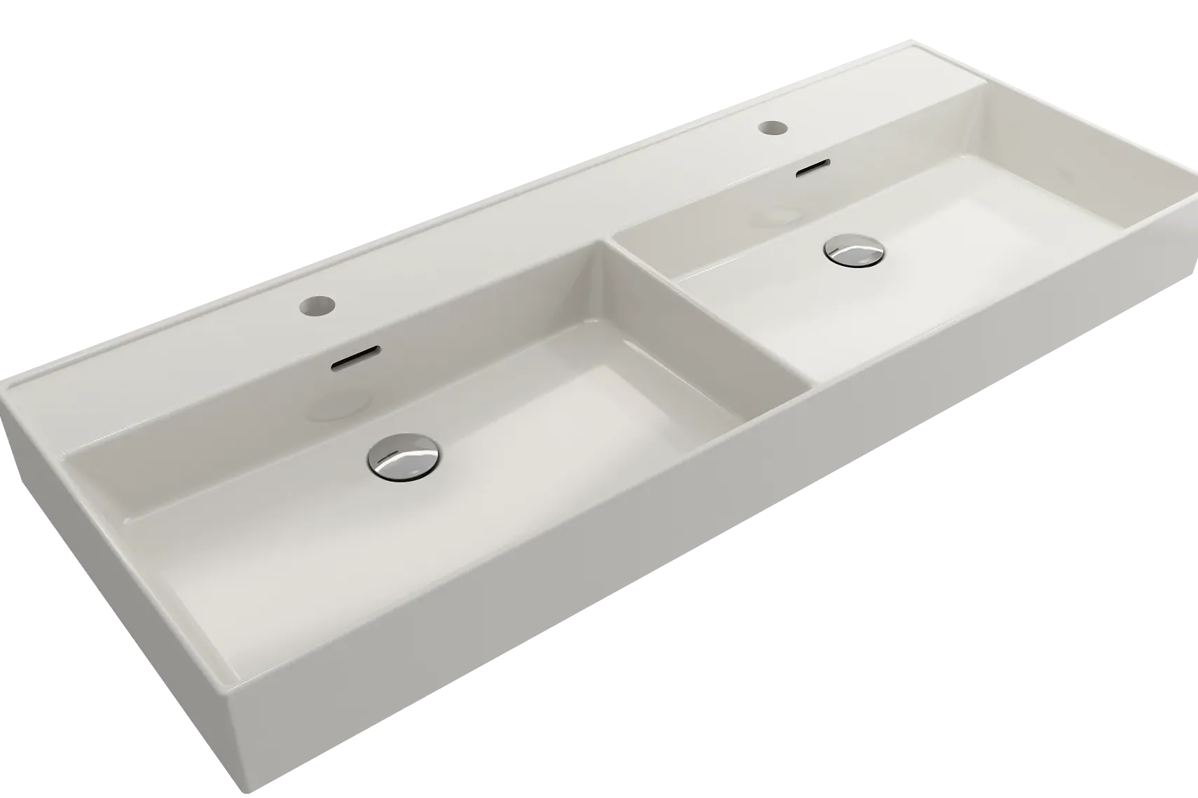 BOCCHI Milano 48" Rectangle Wallmount Fireclay Bathroom Sink, Double Basin, Biscuit, Single Faucet Hole, 1393-014-0132
