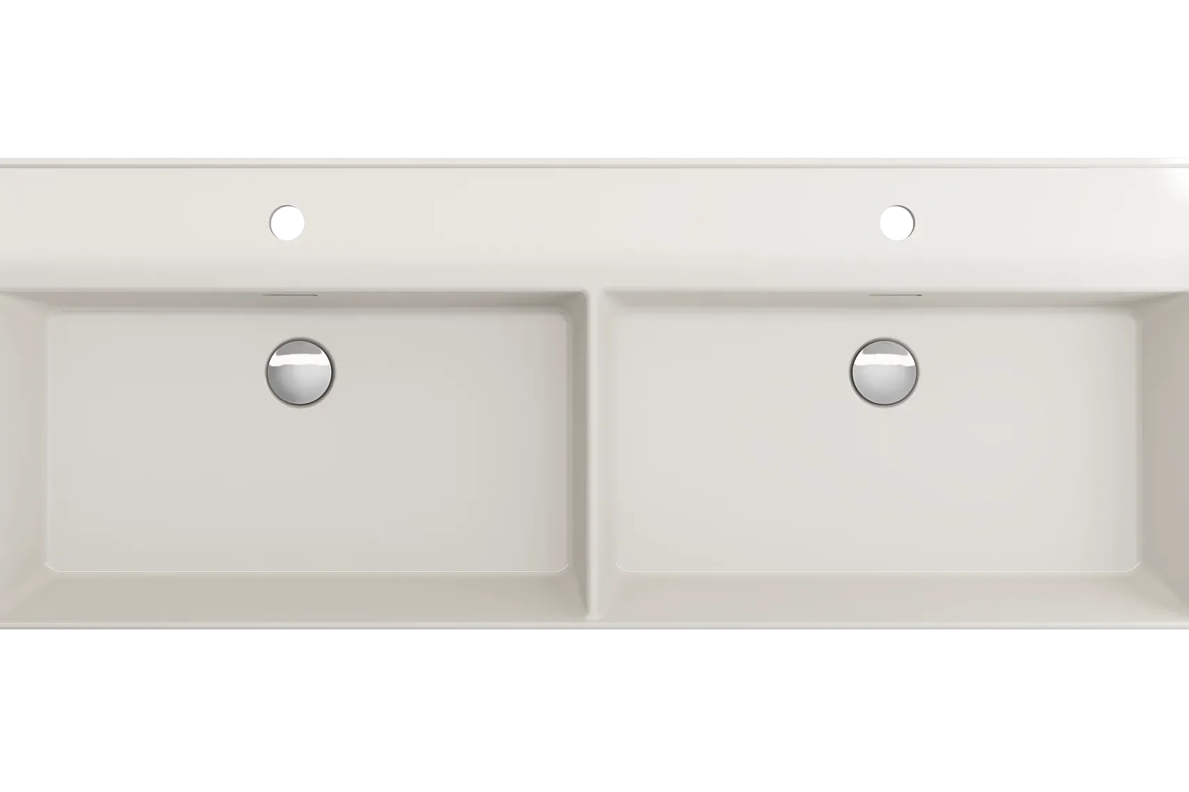 BOCCHI Milano 48" Rectangle Wallmount Fireclay Bathroom Sink, Double Basin, Biscuit, Single Faucet Hole, 1393-014-0132