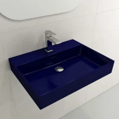 BOCCHI Milano 24" Rectangle Wallmount Fireclay Bathroom Sink, Sapphire Blue, Single Faucet Hole, 1376-010-0126