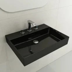 BOCCHI Milano 24" Rectangle Wallmount Fireclay Bathroom Sink, Black, 3 Faucet Hole, 1376-005-0127