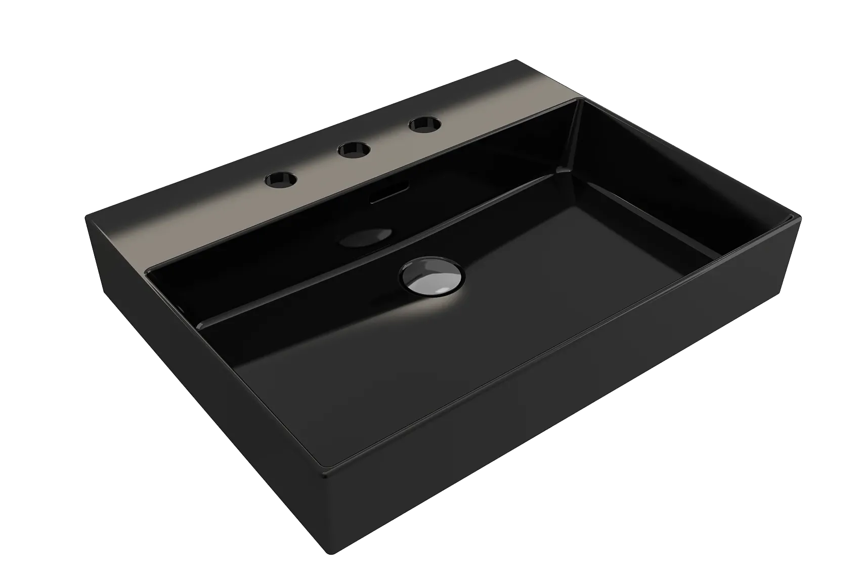 BOCCHI Milano 24" Rectangle Wallmount Fireclay Bathroom Sink, Black, 3 Faucet Hole, 1376-005-0127