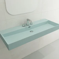 BOCCHI Milano 48" Rectangle Wallmount Fireclay Bathroom Sink, Matte Ice Blue, 3 Faucet Hole, 1394-029-0127