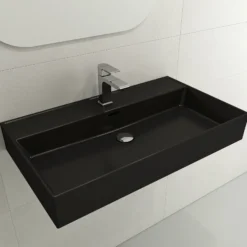 BOCCHI Milano 32" Rectangle Wallmount Fireclay Bathroom Sink, Matte Black, Single Faucet Hole, 1377-004-0126