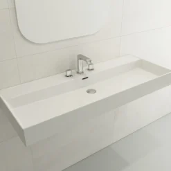 BOCCHI Milano 48" Rectangle Wallmount Fireclay Bathroom Sink, White, 3 Faucet Hole, 1394-001-0127