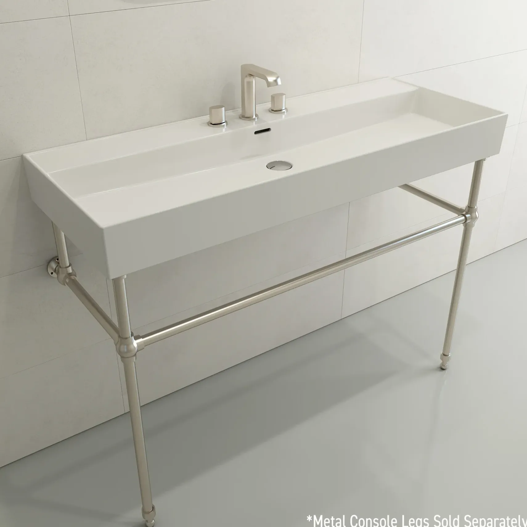 BOCCHI Milano 48" Rectangle Wallmount Fireclay Bathroom Sink, White, 3 Faucet Hole, 1394-001-0127