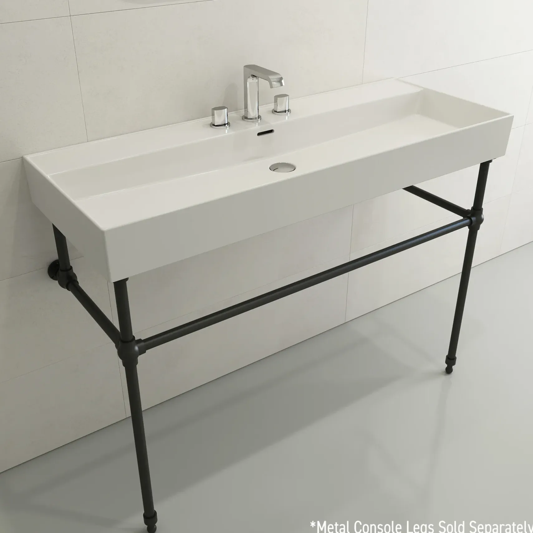 BOCCHI Milano 48" Rectangle Wallmount Fireclay Bathroom Sink, White, 3 Faucet Hole, 1394-001-0127