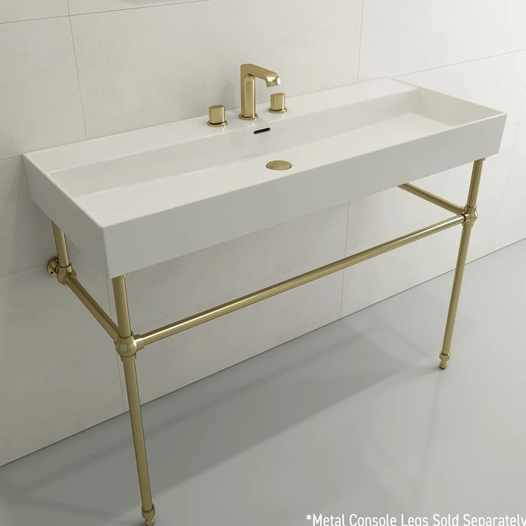 BOCCHI Milano 48" Rectangle Wallmount Fireclay Bathroom Sink, White, 3 Faucet Hole, 1394-001-0127
