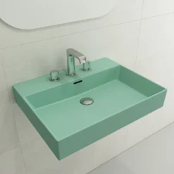 BOCCHI Milano 24" Rectangle Wallmount Fireclay Bathroom Sink, Matte Mint Green, 3 Faucet Hole, 1376-033-0127