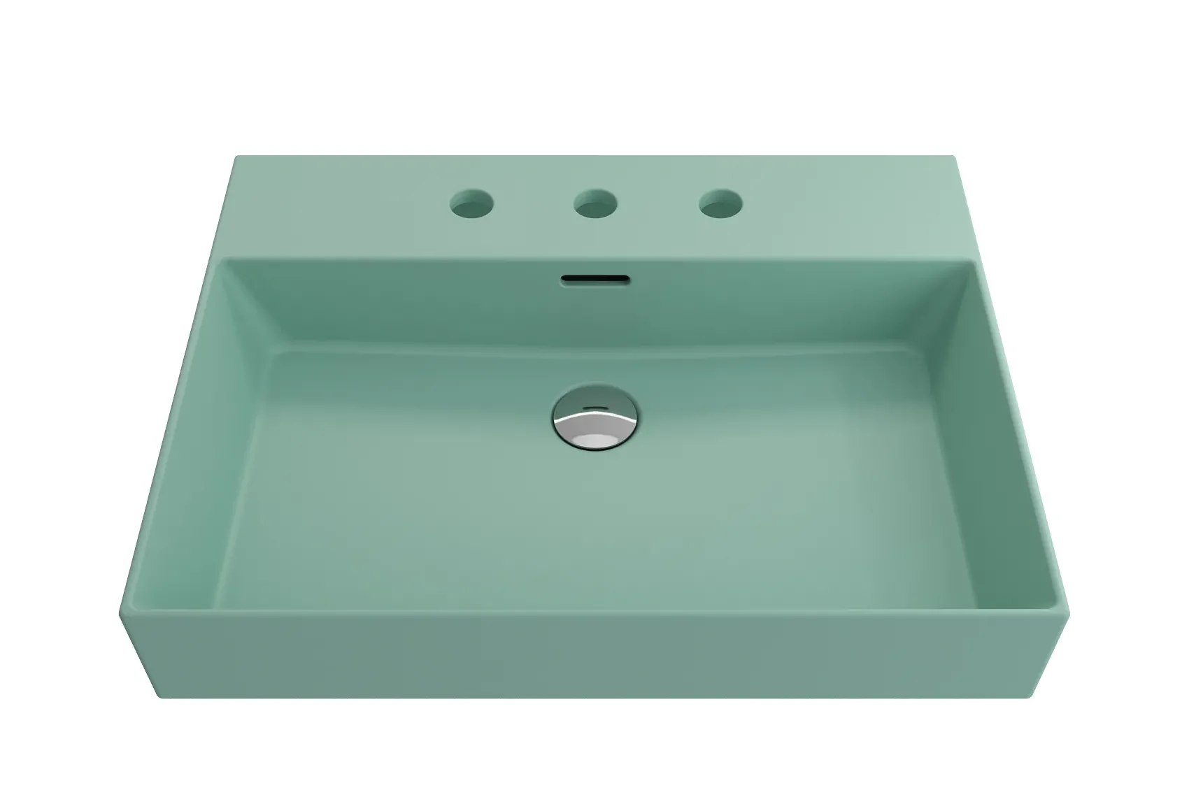 BOCCHI Milano 24" Rectangle Wallmount Fireclay Bathroom Sink, Matte Mint Green, 3 Faucet Hole, 1376-033-0127