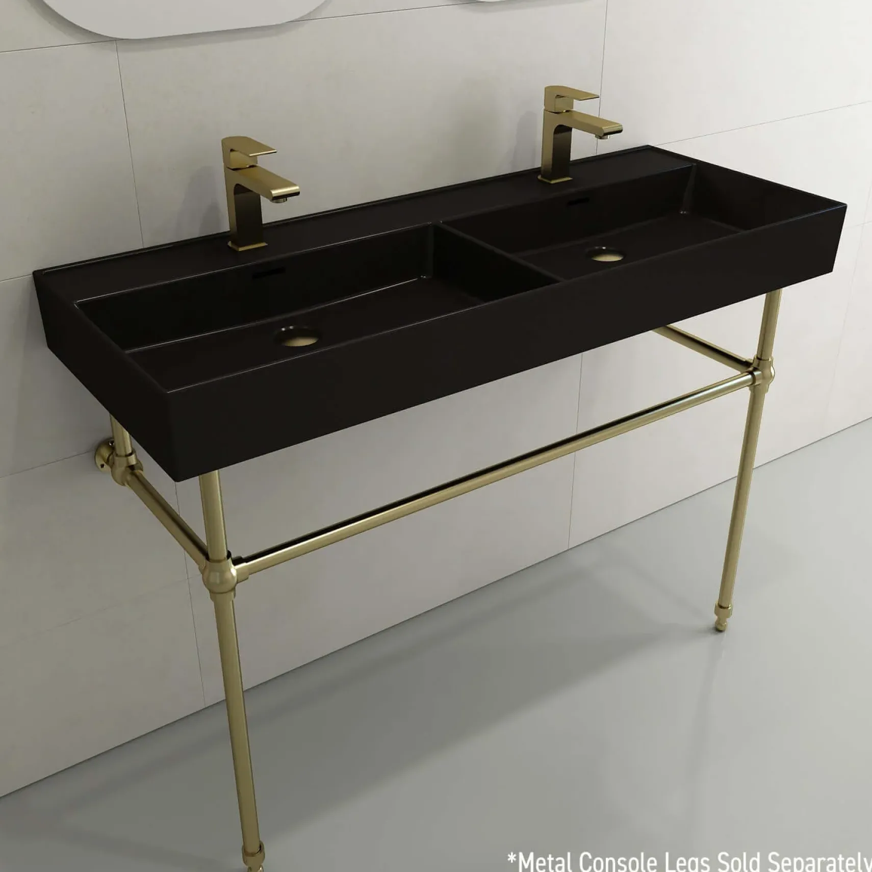 BOCCHI Milano 48" Rectangle Wallmount Fireclay Bathroom Sink, Double Basin, Matte Black, Single Faucet Hole, 1393-004-0132