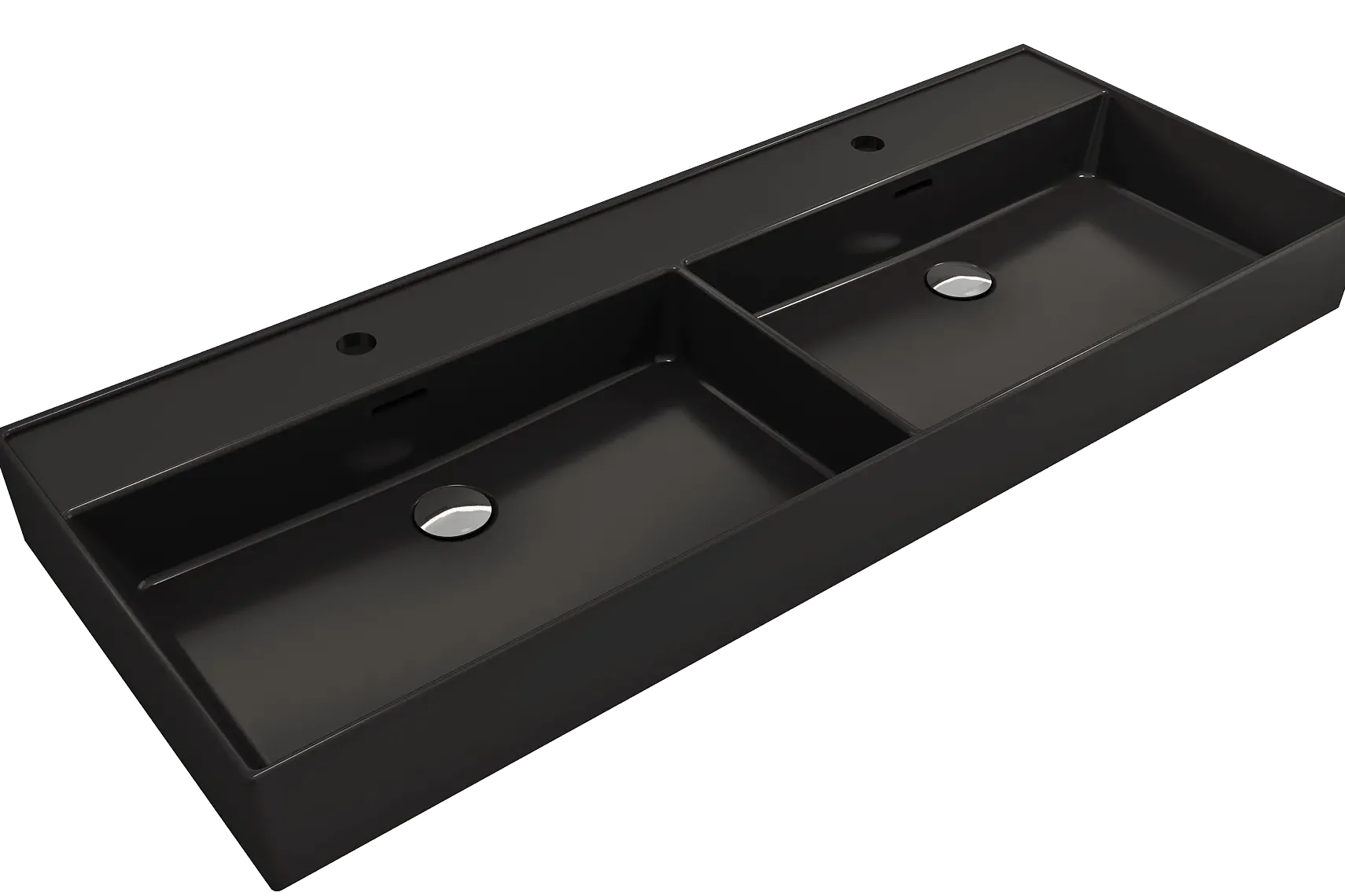 BOCCHI Milano 48" Rectangle Wallmount Fireclay Bathroom Sink, Double Basin, Matte Black, Single Faucet Hole, 1393-004-0132