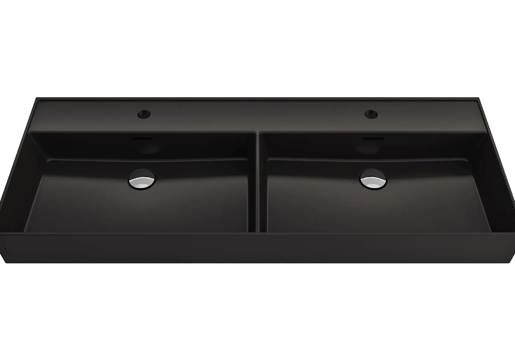 BOCCHI Milano 48" Rectangle Wallmount Fireclay Bathroom Sink, Double Basin, Matte Black, Single Faucet Hole, 1393-004-0132