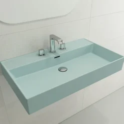 BOCCHI Milano 32" Rectangle Wallmount Fireclay Bathroom Sink, Matte Ice Blue, 3 Faucet Hole, 1377-029-0127
