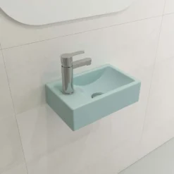BOCCHI Milano 15" Small Rectangle Wallmount Fireclay Bathroom Sink, Matte Ice Blue, Single Faucet Hole, 1418-029-0126