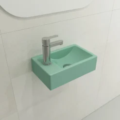 BOCCHI Milano 15" Small Rectangle Wallmount Fireclay Bathroom Sink, Matte Mint Green, Single Faucet Hole, 1418-033-0126