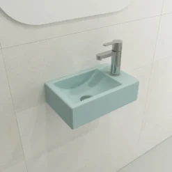 BOCCHI Milano Small 15" Rectangle Wallmount Fireclay Bathroom Sink, Matte Ice Blue, Single Faucet Hole, 1419-029-0126