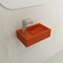 BOCCHI Milano Small 15" Rectangle Wallmount Fireclay Bathroom Sink, Orange, Single Faucet Hole, 1418-012-0126