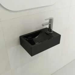 BOCCHI Milano Small 15" Rectangle Wallmount Fireclay Bathroom Sink, Black, Single Faucet Hole, 1419-005-0126
