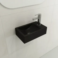 BOCCHI Milano Small 15" Rectangle Wallmount Fireclay Bathroom Sink, Matte Black, Single Faucet Hole, 1419-004-0126