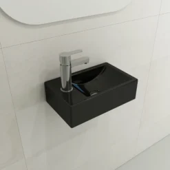 BOCCHI Milano Small 15" Rectangle Wallmount Fireclay Bathroom Sink, Black, Single Faucet Hole, 1418-005-0126