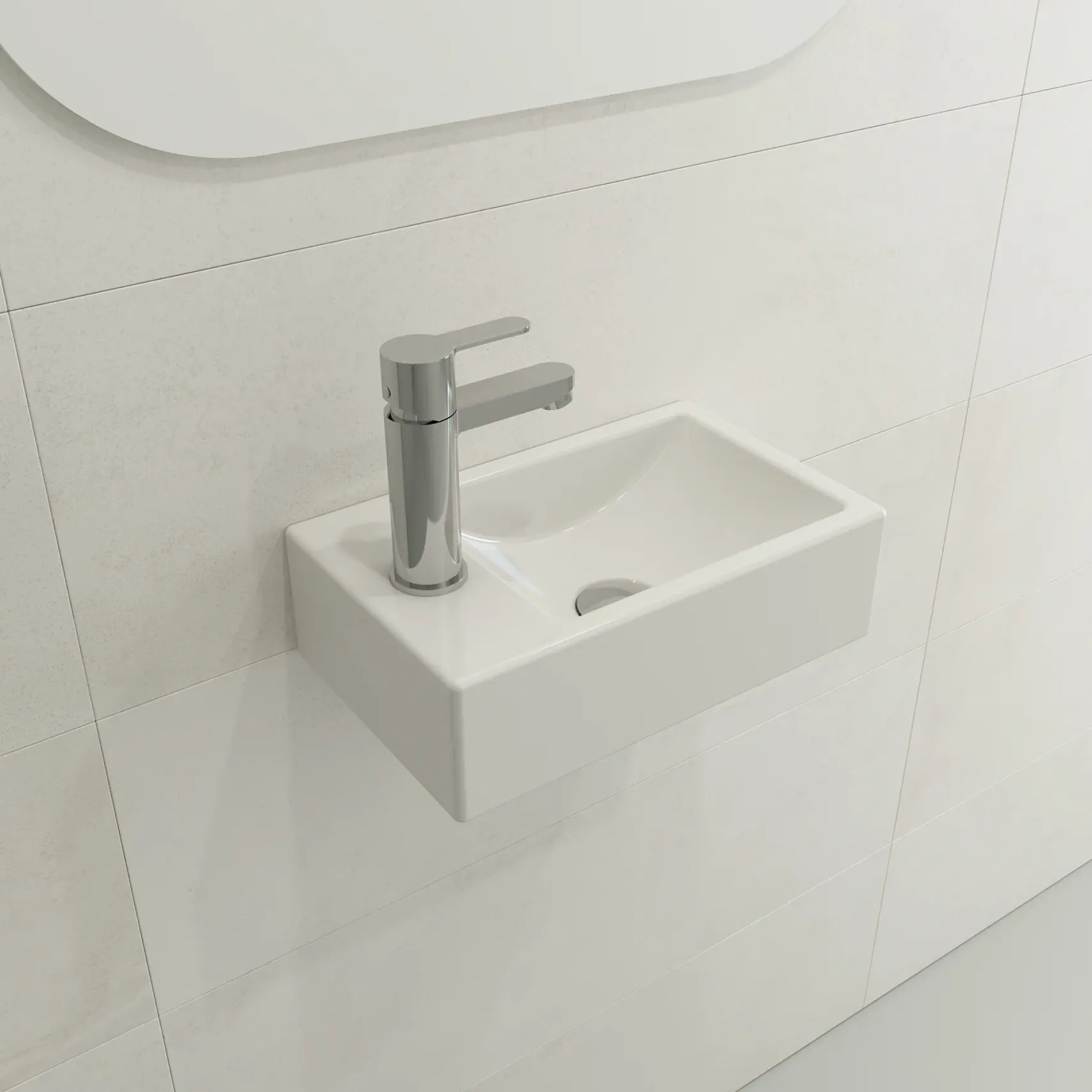 BOCCHI Milano Small 15" Rectangle Wallmount Fireclay Bathroom Sink, White, Single Faucet Hole, 1418-001-0126