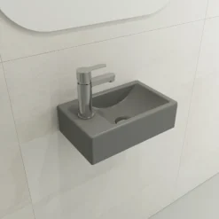 BOCCHI Milano Small 15" Rectangle Wallmount Fireclay Bathroom Sink, Matte Gray, Single Faucet Hole, 1418-006-0126
