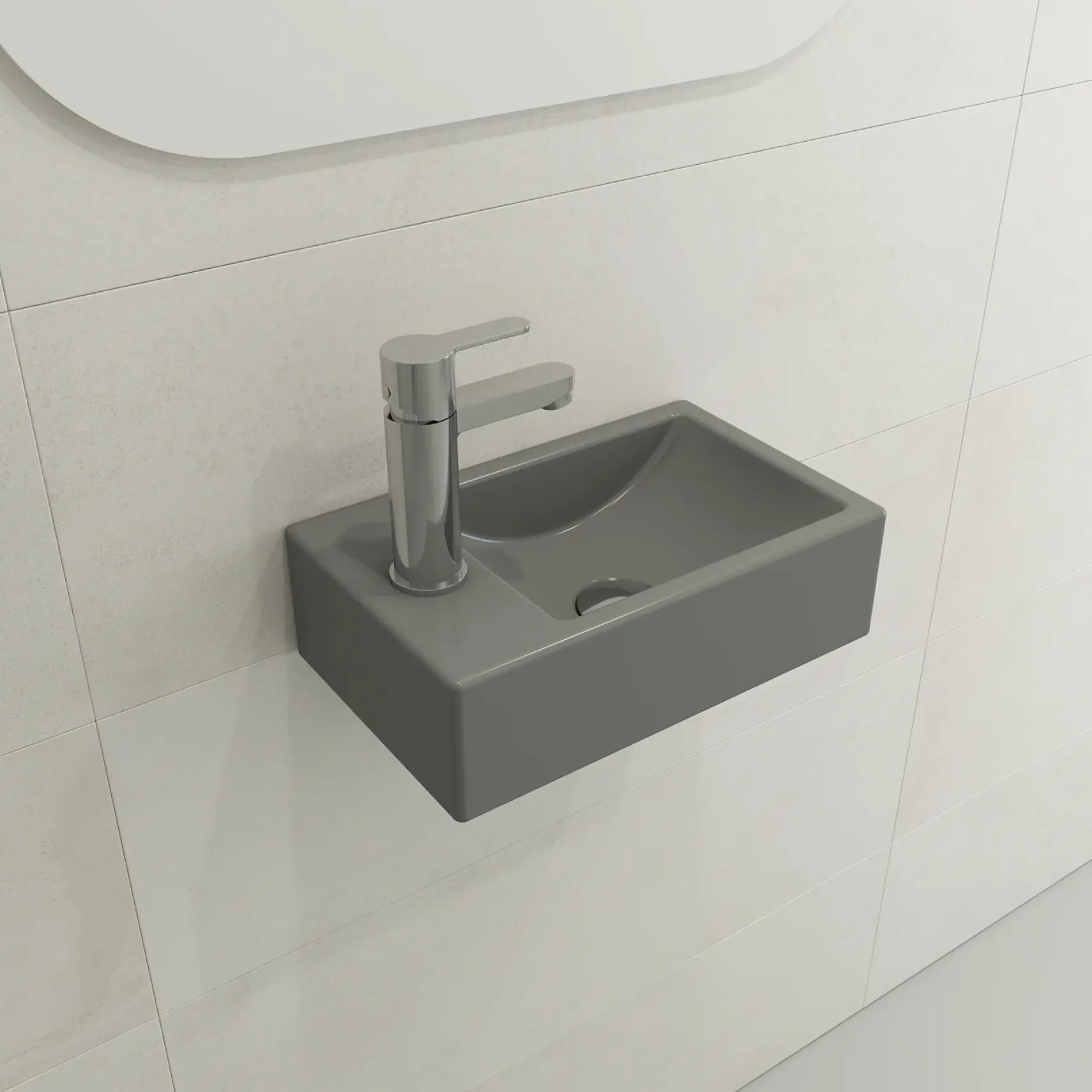 BOCCHI Milano Small 15" Rectangle Wallmount Fireclay Bathroom Sink, Matte Gray, Single Faucet Hole, 1418-006-0126