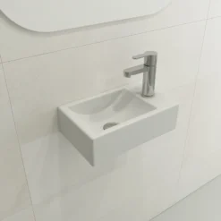 BOCCHI Milano Small 15" Rectangle Wallmount Fireclay Bathroom Sink, Matte White, Single Faucet Hole, 1419-002-0126