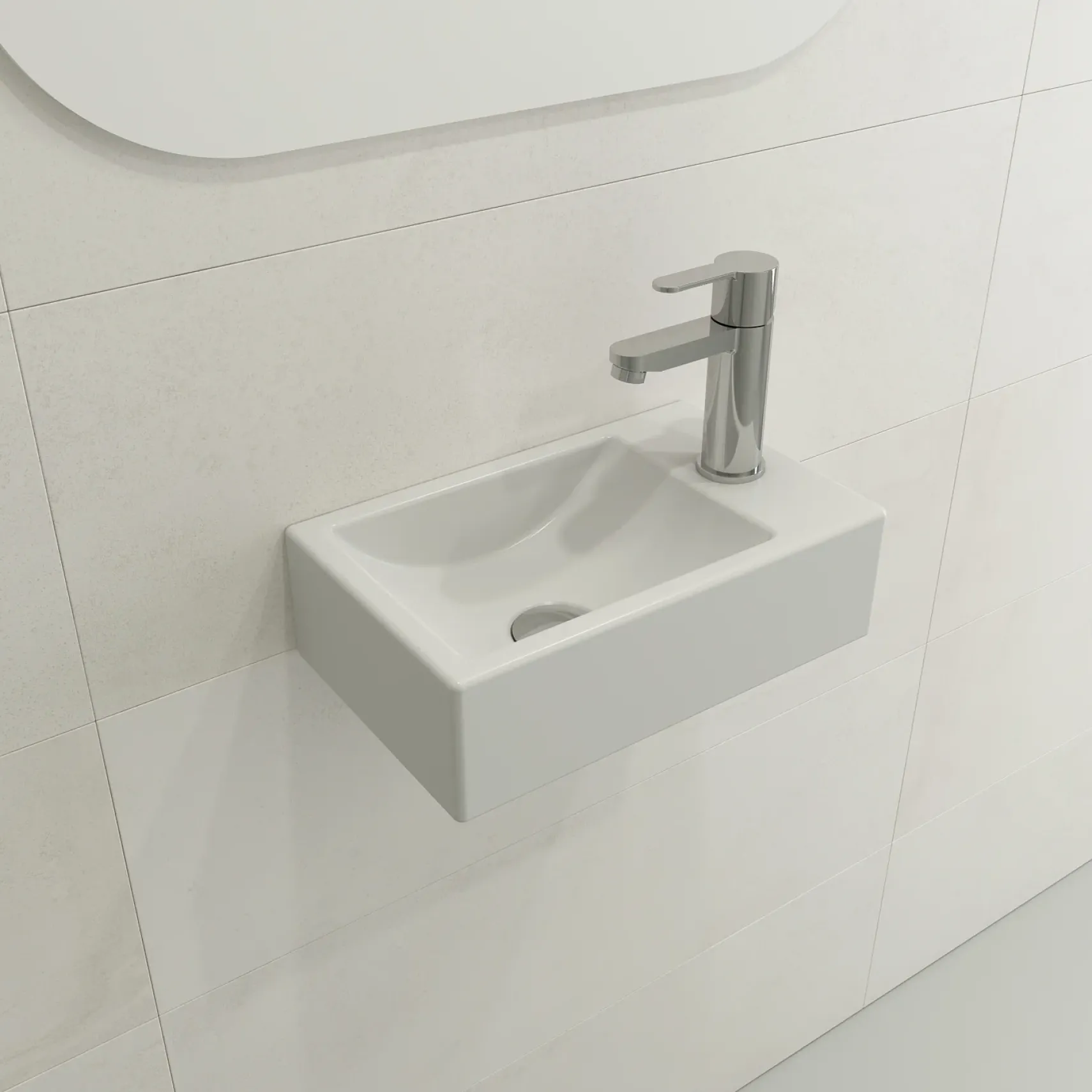 BOCCHI Milano Small 15" Rectangle Wallmount Fireclay Bathroom Sink, Matte White, Single Faucet Hole, 1419-002-0126