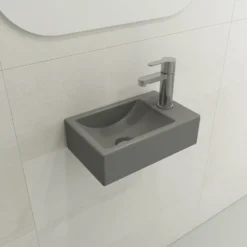 BOCCHI Milano Small 15" Rectangle Wallmount Fireclay Bathroom Sink, Matte Gray, Single Faucet Hole, 1419-006-0126