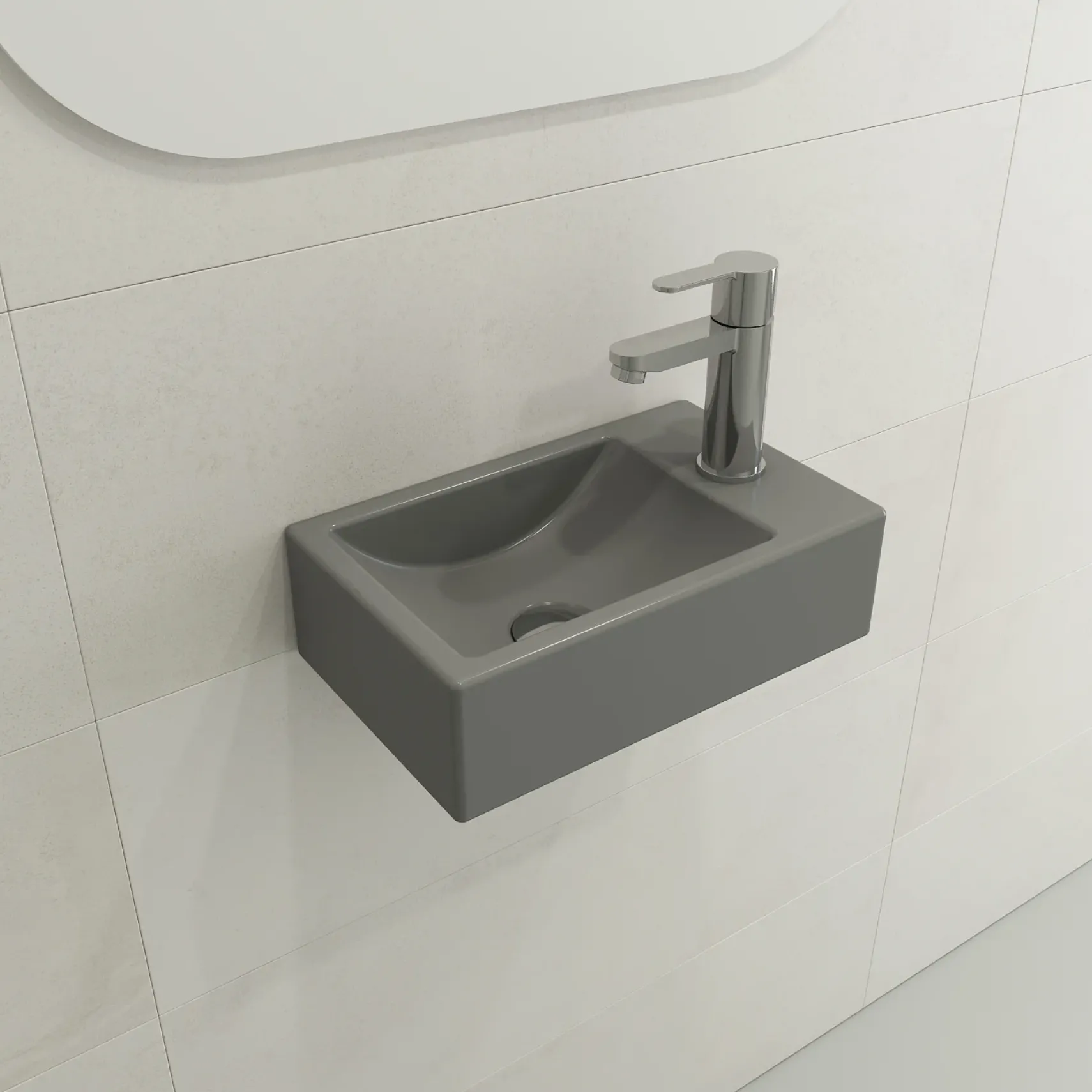 BOCCHI Milano Small 15" Rectangle Wallmount Fireclay Bathroom Sink, Matte Gray, Single Faucet Hole, 1419-006-0126
