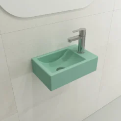 BOCCHI Milano Small 15" Rectangle Wallmount Fireclay Bathroom Sink, Matte Mint Green, Single Faucet Hole, 1419-033-0126