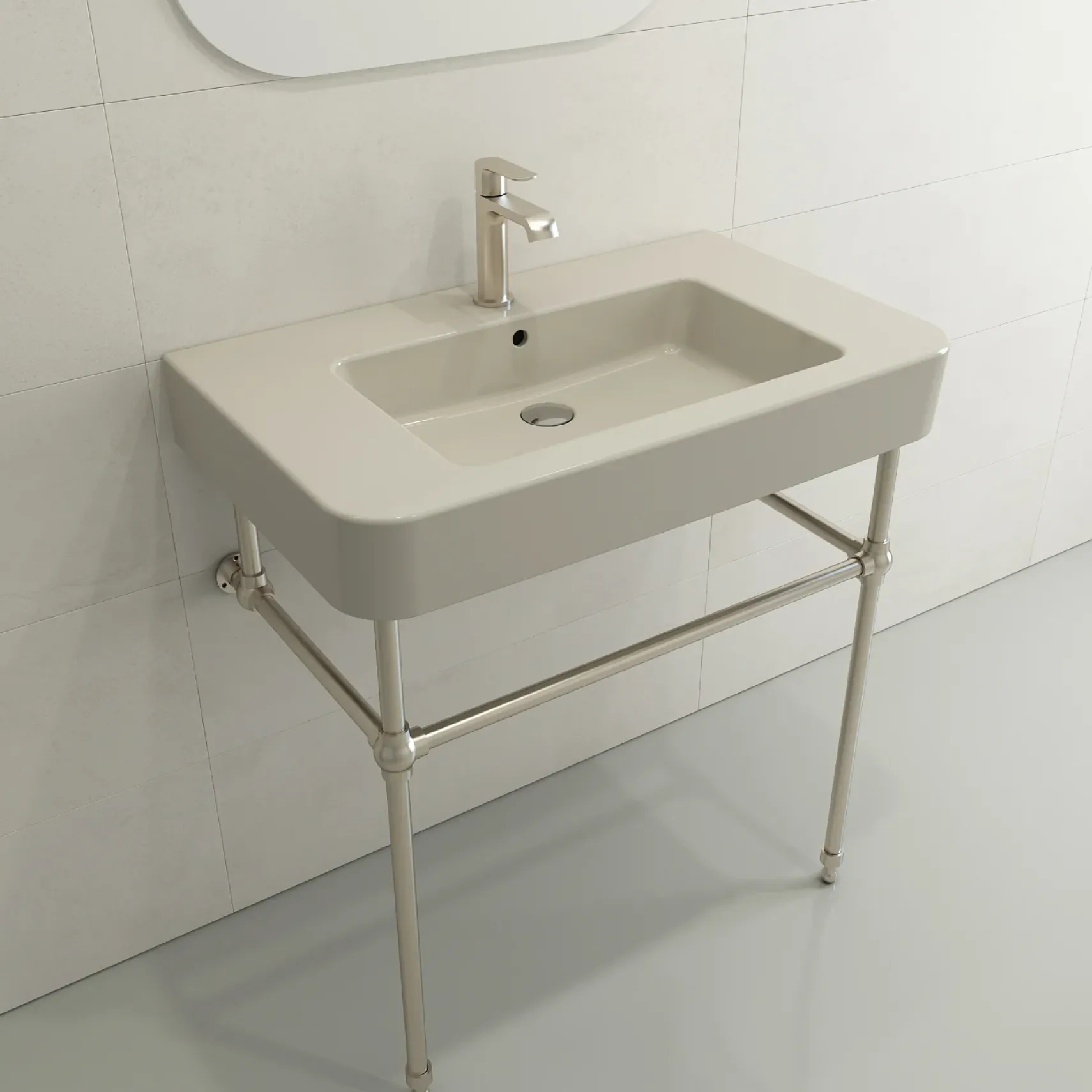 BOCCHI Parma 34" Rectangle Wallmount Fireclay Bathroom Sink, Biscuit, Single Faucet Hole, 1124-014-0126