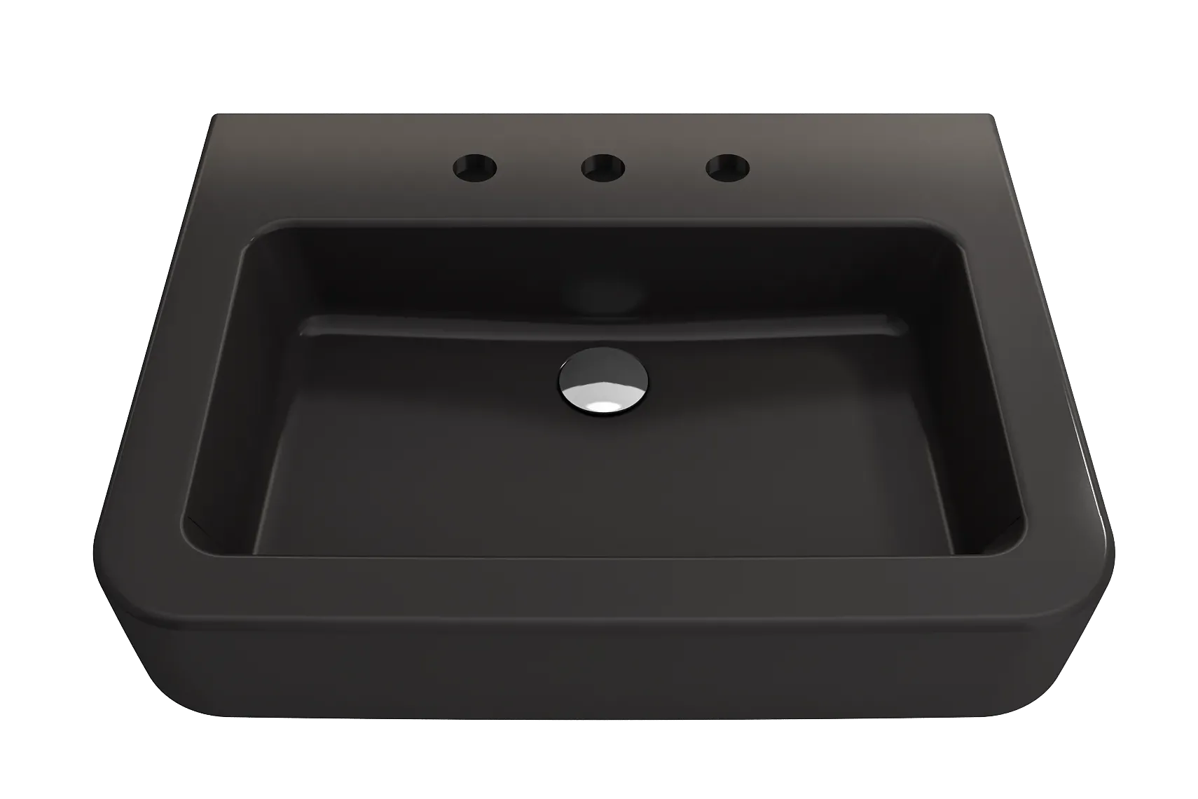 BOCCHI Parma 26" Rectangle Wallmount Fireclay Bathroom Sink, Matte Black, 3 Faucet Hole, 1123-004-0127